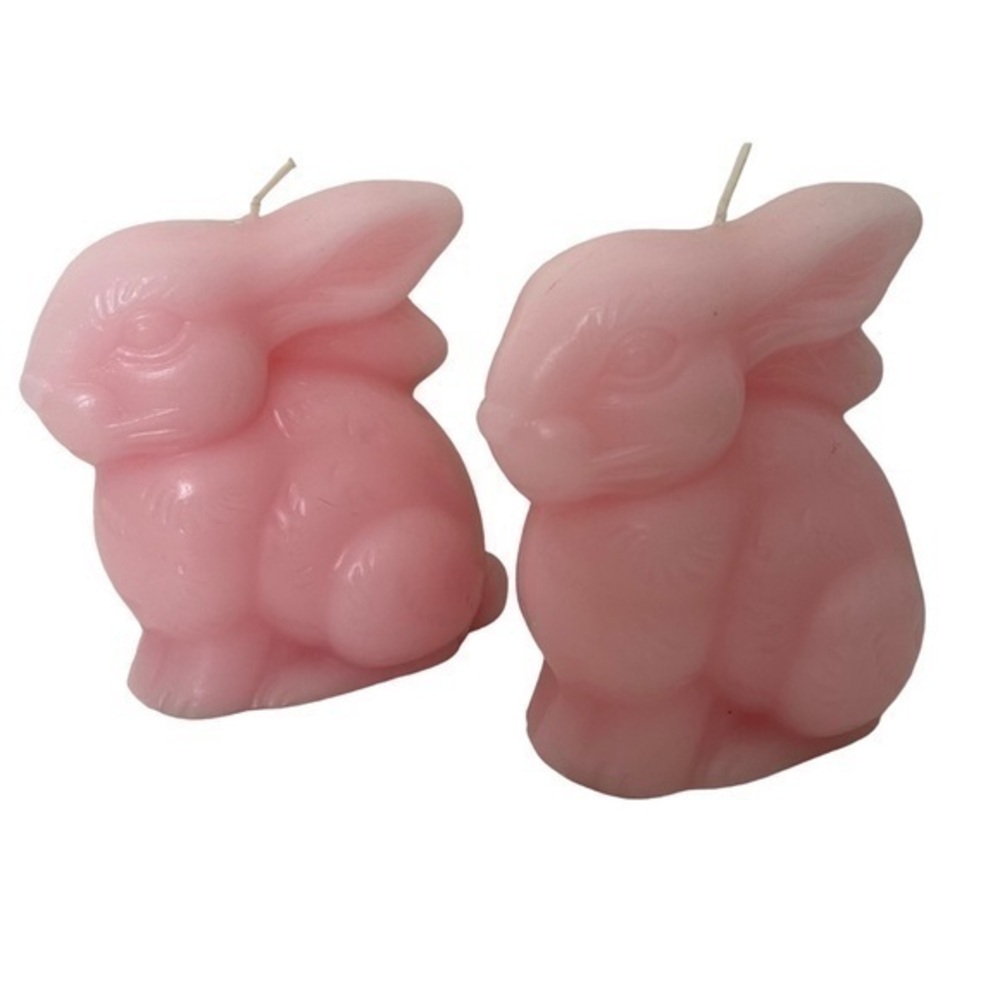 PIER 1 Pink Easter Bunny Rabbit Wax Candles Set of 2